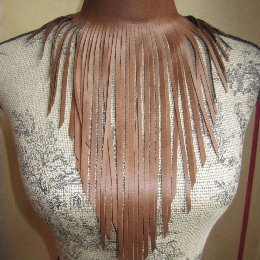 Brown soft leather Fringe choker - Picture 2 of 2